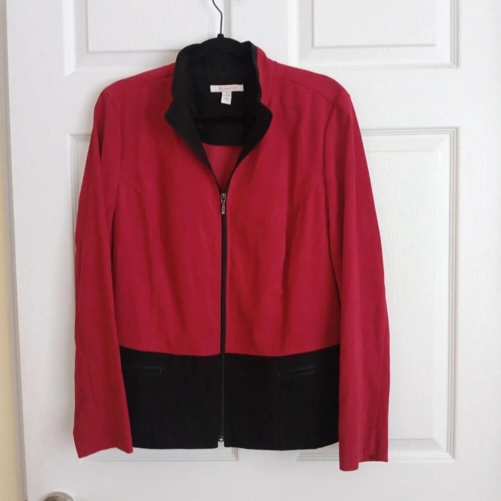 JM Collection red and black colorblock full-zip jacket Size 14